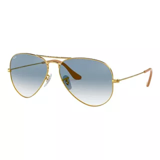 Óculos De Sol Ray-ban Aviator Gradient Standard Armação De Metal Cor Polished Gold, Lente Light Blue De Cristal Degradada, Haste Polished Gold De Metal - Rb3025