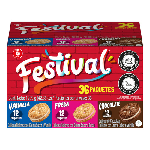  Noel galletas festival vainilla fresa chocolate pack de 36