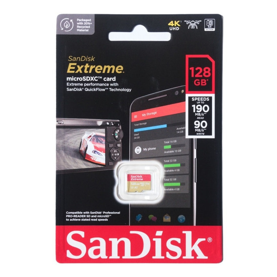 Sandisk Extreme 128gb 190mb/s Microsd A2 V30 4k Gopro Drone