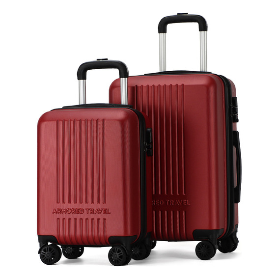 Maletas De Viaje Set De 2 Maletas 2-pack Rígida Carry On De Mano Color Rojo Con Candado Alta Seguridad Tsa Lock Armored Travel