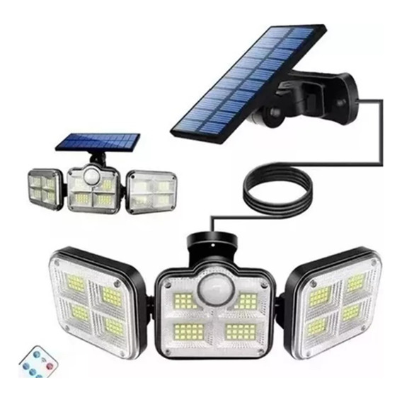 Luz Solar Foco Triple Cabezal Con Sensor De Movimientos/f226
