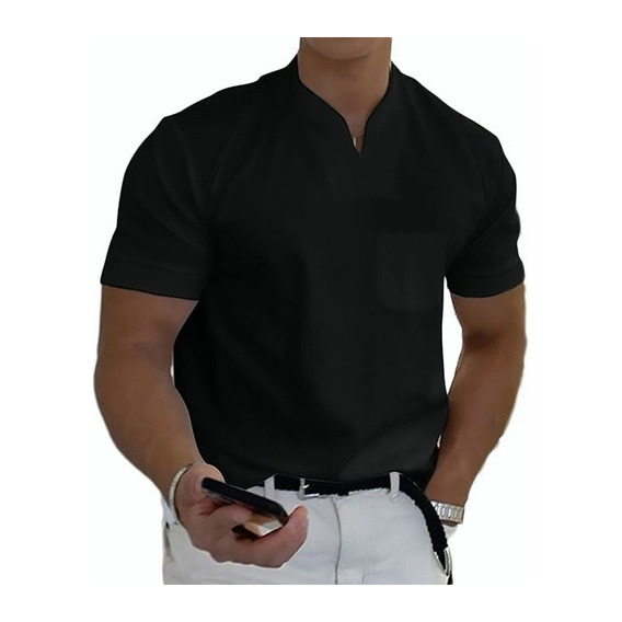 Playera Manga Corta Casual Con Cuello V Para Hombre