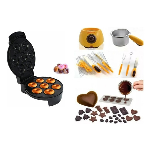 Maquina Donuts Maquina Para Hacer Donas + Fondue Chocolate Color Negro y Amarillo