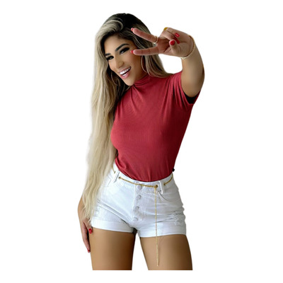 Blusa Feminina Manga Curta Cor Vermelho Goiaba