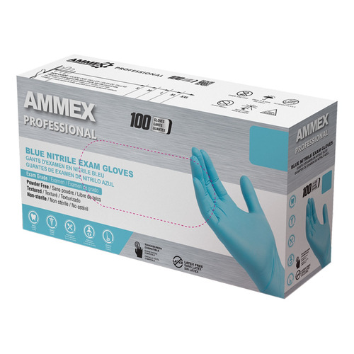 Guantes descartables antideslizantes Ammex color azul talle S de nitrilo x 100 unidades