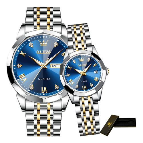 Relojes Olevs Con 2 Piezas De Diamantes Luminosos Para Parej Color de la correa Silver Golden Blue