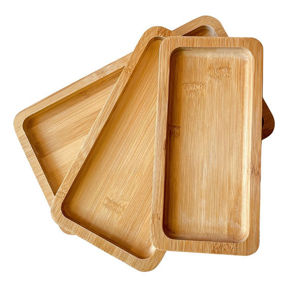 3 Pack De Charolas Rectangulares De Madera Multiusos