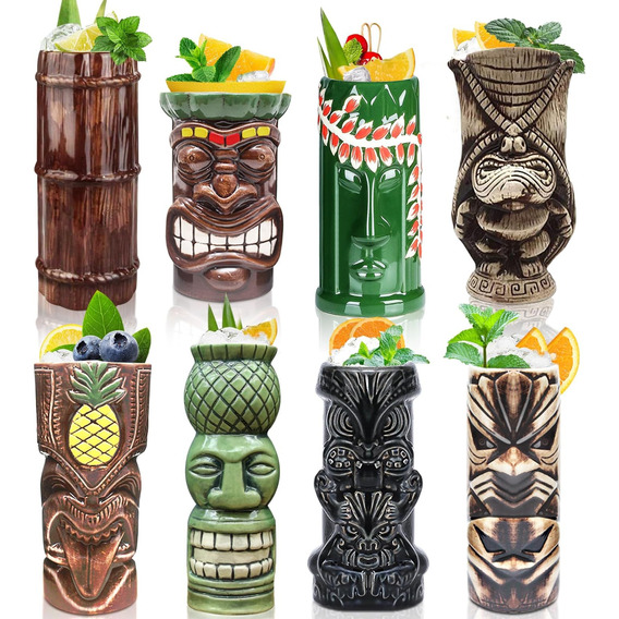 Tiki Mugs Juego De Cóctel De 8 - Vasos De Cerámica Hawaiian 