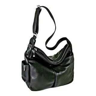 Cartera Hobo Dyms 3109 Diseño Lisa De Cuero  Negra Con Correa De Hombro Negra