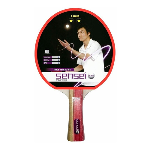 Paleta de ping pong Sensei 2 Star roja y negra FL (Cóncavo)