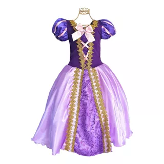 Fantasia Rapunzel Enrolados Vestido Infantil Com Luvas