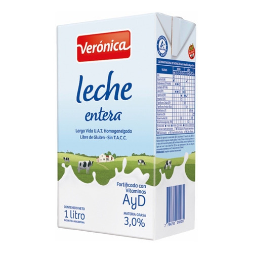 Leche Veronica Entera Larga Vida 12u X 1lt Pack.