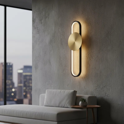 Aplique Pared Oval Led Dorado Negro L5518 18w Mks Dorado/negro