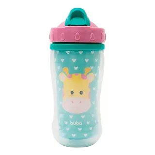 Copo Infantil Buba Parede Dupla Canudo Silicone Animal Fun