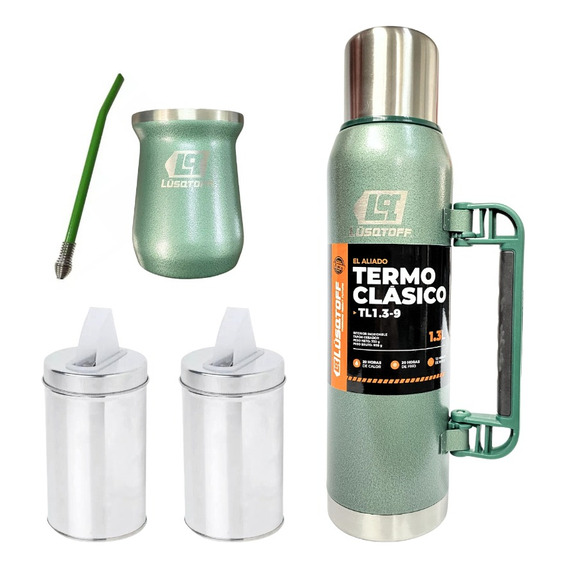 Combo Termo + Mate Y Bombilla Acero Inoxidable 1.3 Lusqtoff