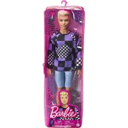 Muñeca Barbie Fashionista Ken Con Sudadera Morada A Cuadros