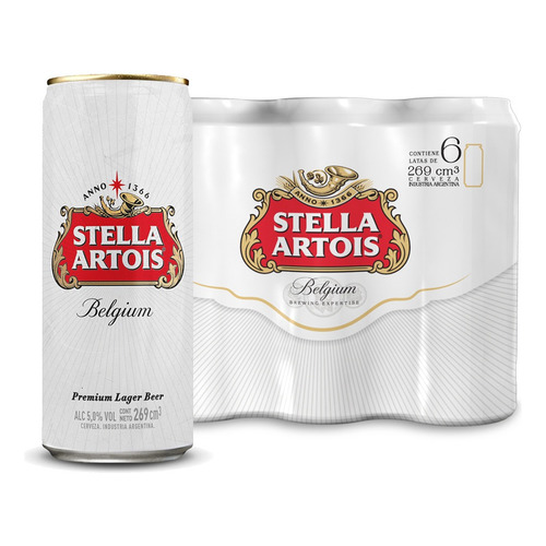 Stella Artois Cerveza European Pale Lager lata 269 mL Pack de 6 Unidades