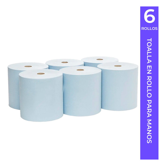 Toalla Para Secar Manos, 6 Rollos Color Blanco Con 180 M C/u