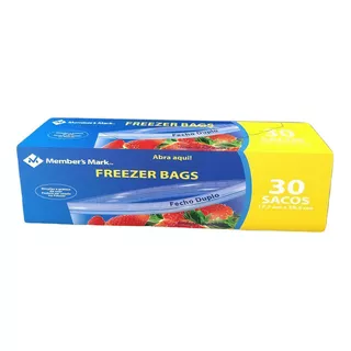 Saco Freezer Bags Fecho Duplo Médio 17,7x19,5cm Member's Mark Caixa 30un