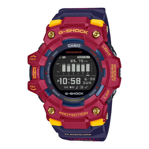 Reloj Casio Futbol G-shock Barcelona Messi Gbd-100bar-4d Color de la malla Azul/Rojo Color del bisel Rojo Color del fondo Negro