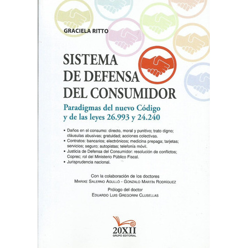 Sistema de defensa del consumidor Paradigmas del nuevo Codigo y de las leyes 26.993 y 24.240, de Ritto, Graciela., vol. 1. Editorial 20XII, tapa blanda en español, 2016