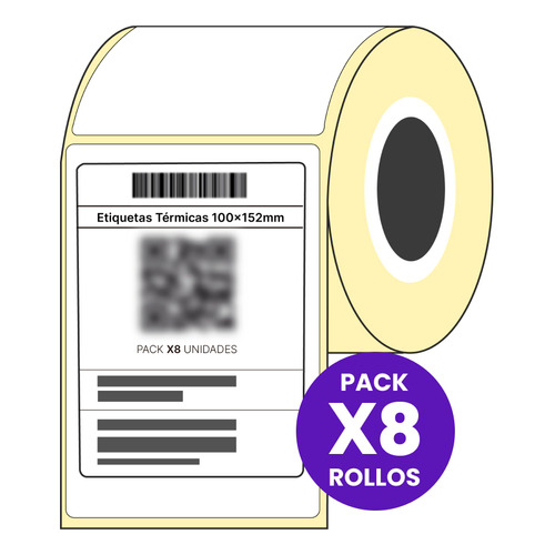 Etiquetas Térmicas 100mm X 150mm Autoadhesivas Para Despacho Logística Id Group Buje 25mm - Pack X8 Rollos