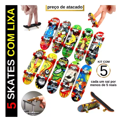 Kit 5 Skate De Dedo Mini Prancha Shape Com Lixa Truck Metal