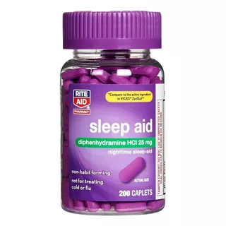 Rite Aid Auxiliar De Sono Noturno 25 Mg - 200 Capsulas - Usa