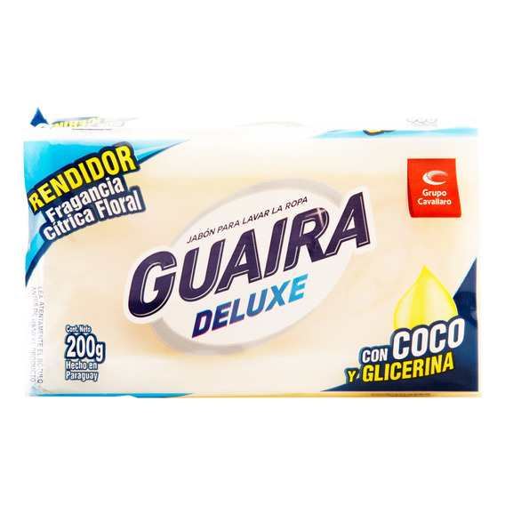 Jabon Lavar Ropa Guaira Deluxe Blanco 200 Grs Glicerina Coco
