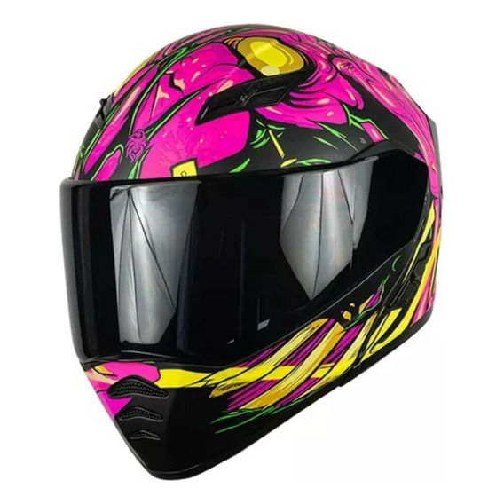 Casco Abatible Moto Kov Estelar Zombie Rosa Luz Led + Dot