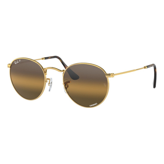 Gafas De Sol Round Metal Polarizado Dorado Ray-ban Original