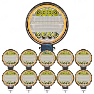 Kit 10 Farol De Milha Redondo Led 12-24v Trator Agricola 72w