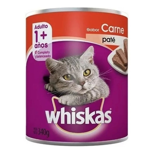 Alimento Whiskas 1+ Whiskas Gatos s para gato adulto todos los tamaños sabor paté de carne en lata de 340g