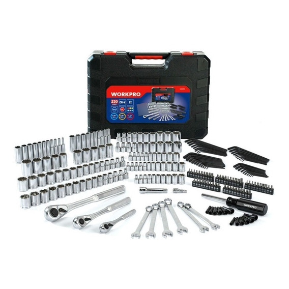 Kit Herramientas Mecánicas 230 Pzas. Maletín Workpro W003054