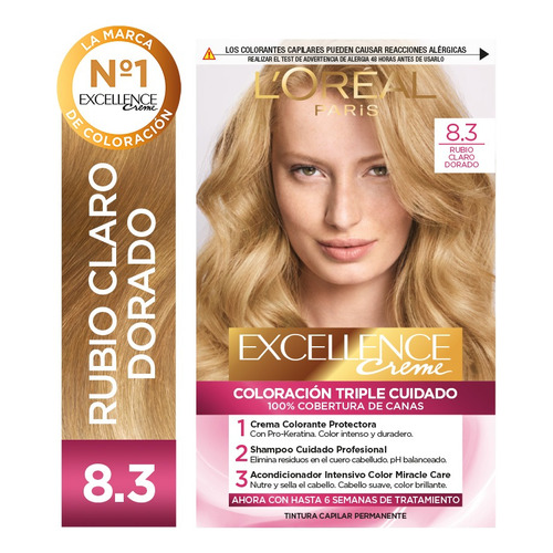  Kit De Coloración Excellence Creme L'oréal Paris Tono Tono 8.3 Rubio Claro Dorado