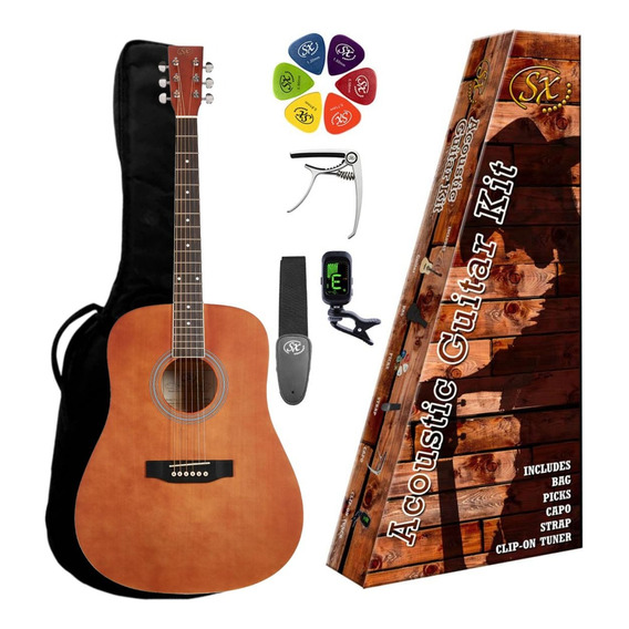 Pack Guitarra Acústica Sx Sd104kbr Funda Correa Afinador Pua