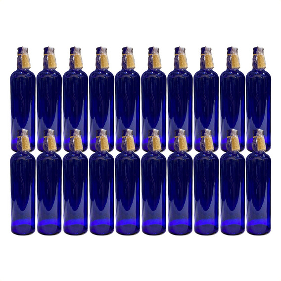 20 Botellas De Vidrio Azul Hooponopono Con Corcho 750 Cm3