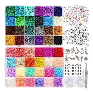 Kit Armar Pulseras Colores Caja +32000 Letras Mostacillas