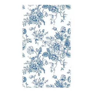 Papel De Parede Floral Azul Detalhado Fundo Branco 1,50m    