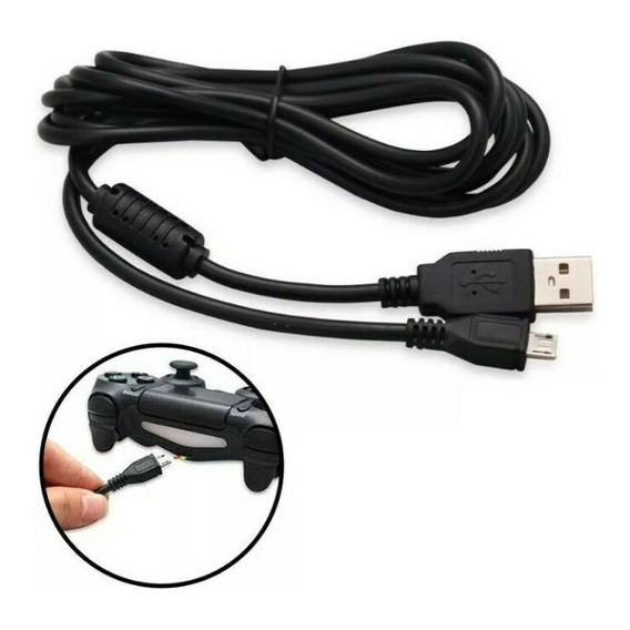 Cable Carga Joystick Ps4 Micro Usb Con Filtro Usb Control Color Negro