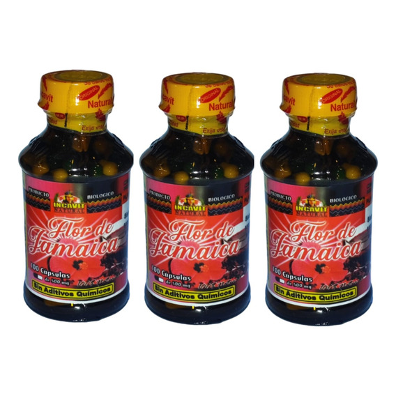 Flor De Jamaica  100 Capsulas C/u 500mg Pack 3 Frascos 