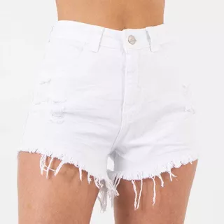 Short Jeans Feminino Hot Pant Destroyed Branco Lady Rock