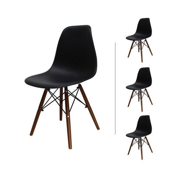 Set De 4 Sillas Eames Para Comedor Con Base Color Nogal Color del asiento Negro