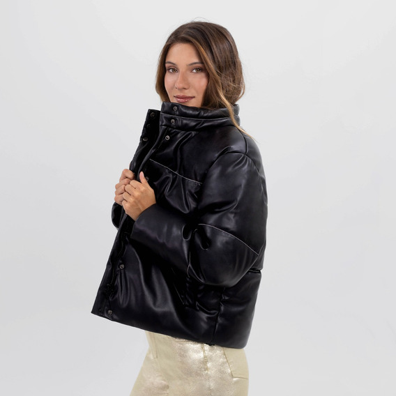 Parka Acolchada De P.u. Negro Y Blanco Mujer Raindoor