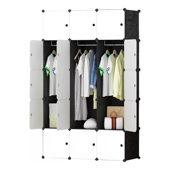 Closet Ropero Organizador Plastico 15 Cubos Portatil Armable Color Blanco con Negro