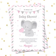 Invitación Digital + Imprimible - Elefante Baby Shower Rosa