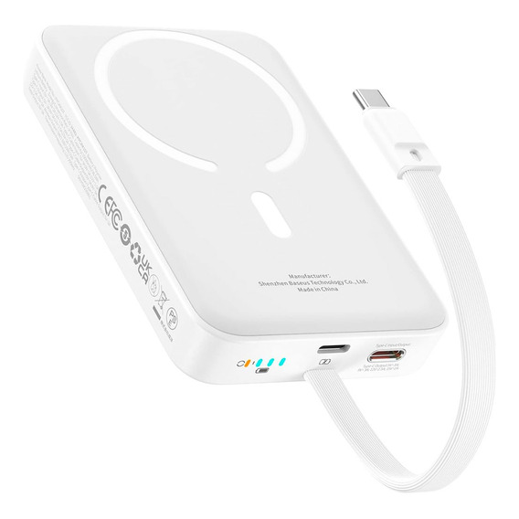 Power Bank Magnética Baseus Pd 30w 10000 Mah Cable Usb-c Color Blanco