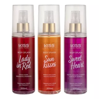Kit Body Splash Kiss New York 200ml C/3 Colônia Com Vitamina E