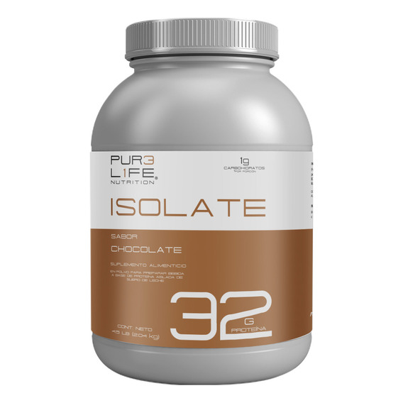 Pure Life Suplemento Gym Pre Entreno, Proteína Isolate 4.5 Libras (2.04 Kg) Con Vitamina C, Vitamina B Y Acido Folico Sabor Chocolate - 54 Porciones