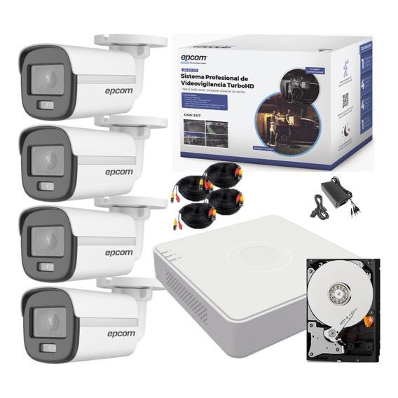 Kit Videovigilancia 4 Camara Metalicas Colorvu Dvr 2mp 500gb